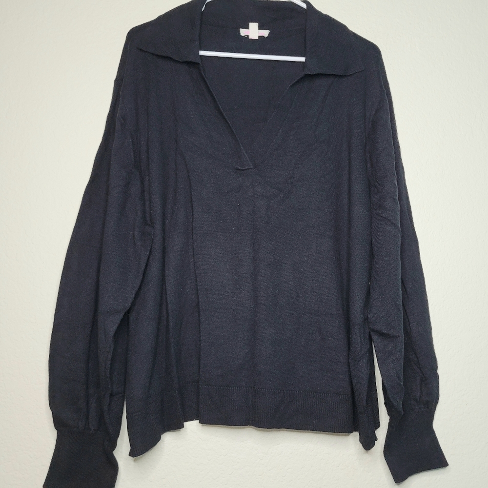 Riley & Rae V-Neck Polo Black Sweater XXL